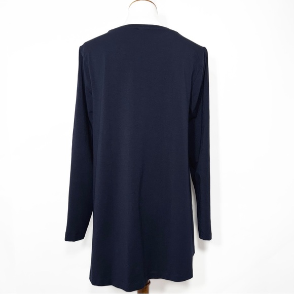 Chico’s Navy Blue Snap Button Long Sleeve Pima Cotton Knit Tunic Top Tee L - Picture 4 of 10